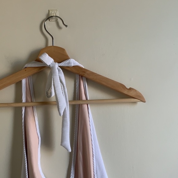 Aerie White Ribbed V Neck Deep Plunge Low Back Swimsuit - Picture 7 of 9